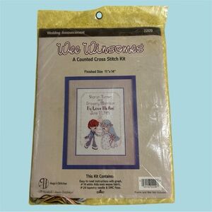 vintage 1984 weewinsomes unopened counted cross stitch kit wedding announcement